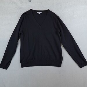 Peter Millar Sweater Womens Large Black Merino Wool V Neck Pullover Warmth